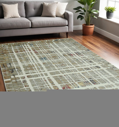 5' X 8' Ivory Red And Blue Abstract Area Rug