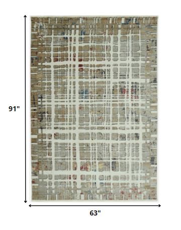 5' X 8' Ivory Abstract Area Rug