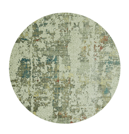 8' Ivory Round Abstract Area Rug