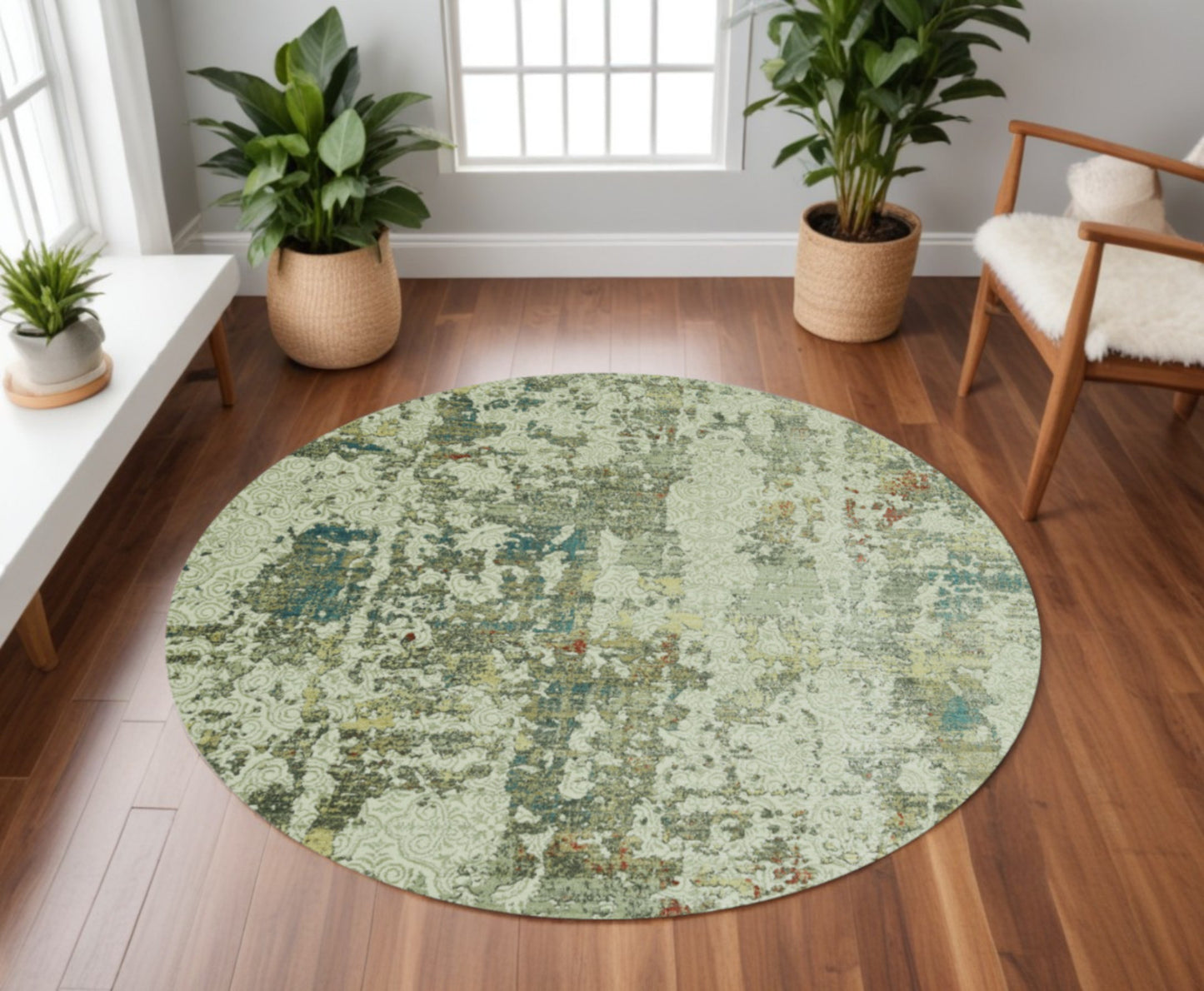 8' Ivory Round Abstract Area Rug