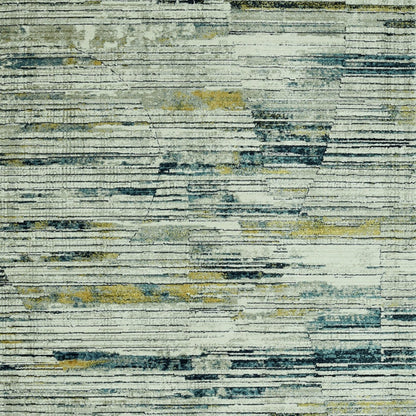 8' Runner Ivory and Blue Abstract Runner Rug