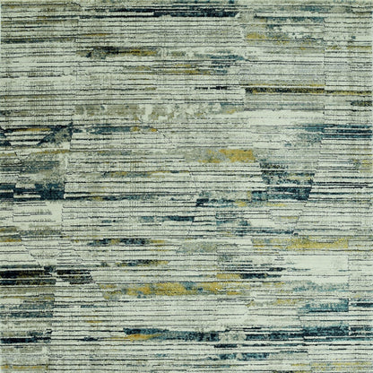 8' Runner Ivory and Blue Abstract Runner Rug