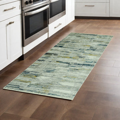 8' Runner Ivory and Blue Abstract Runner Rug