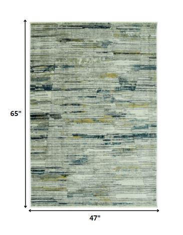 4' X 6' Ivory and Blue Abstract Area Rug