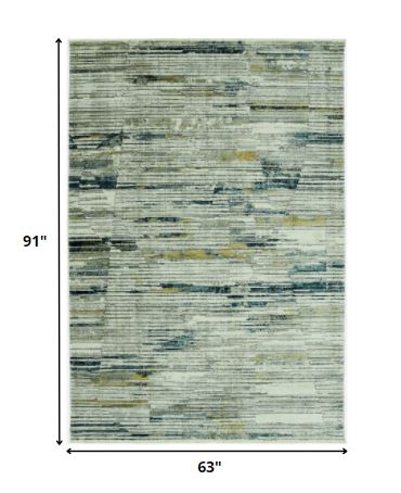 5' X 8' Ivory and Blue Abstract Area Rug