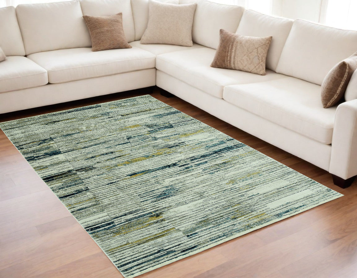 5' X 8' Ivory and Blue Abstract Area Rug