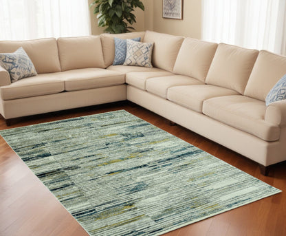 8' X 11' Ivory and Blue Abstract Area Rug