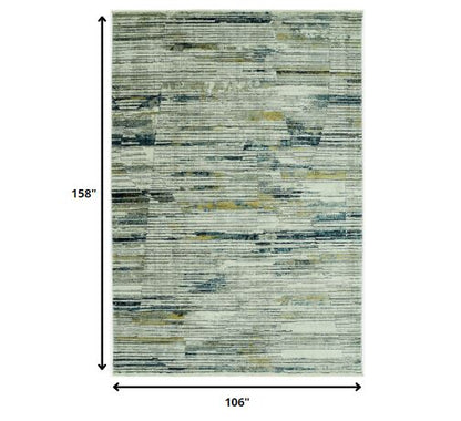 9' X 13' Ivory and Blue Abstract Area Rug