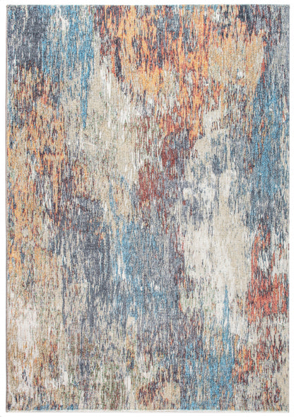 8' Runner Blue and Beige Abstract Runner Rug