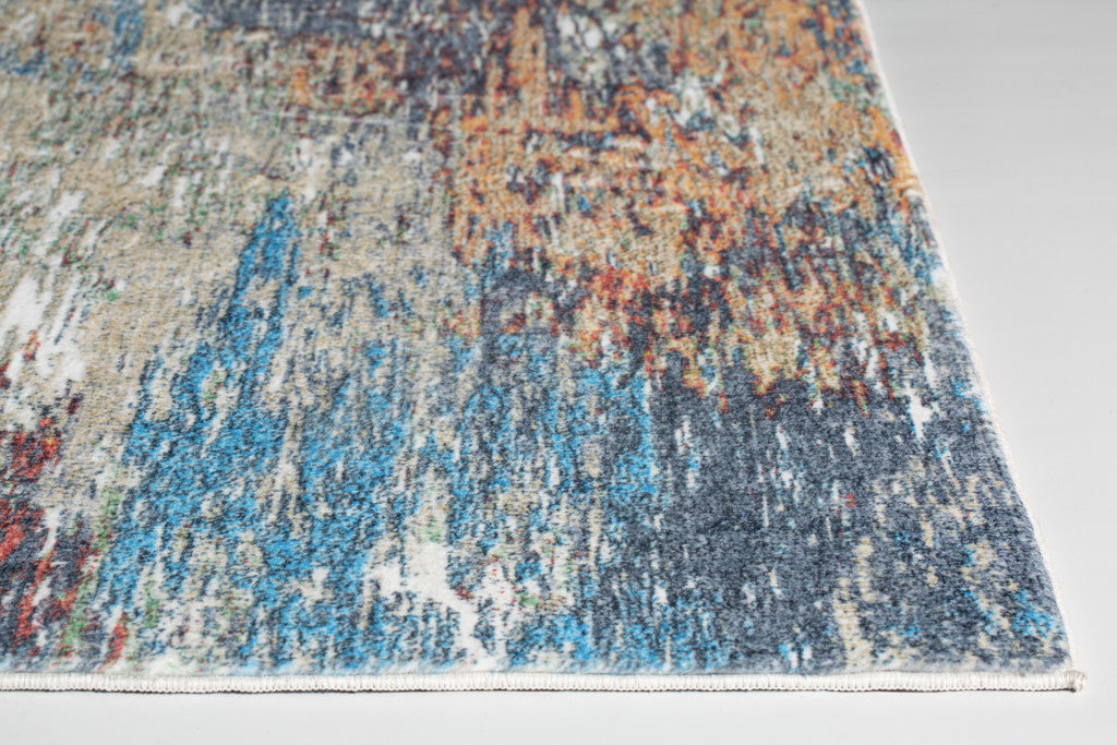 8' Runner Blue and Beige Abstract Runner Rug