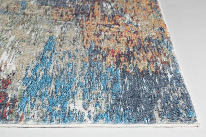 8' Blue And Beige Abstract Runner Rug