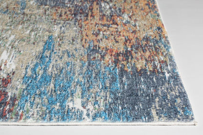 8' Blue And Beige Abstract Runner Rug