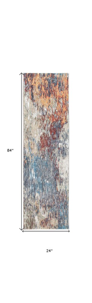 8' Blue And Beige Abstract Runner Rug
