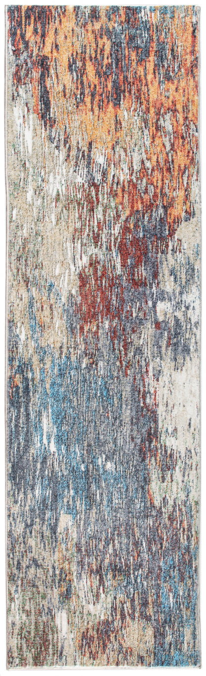 8' Runner Blue and Beige Abstract Runner Rug