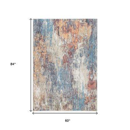 5' X 8' Blue and Beige Abstract Area Rug