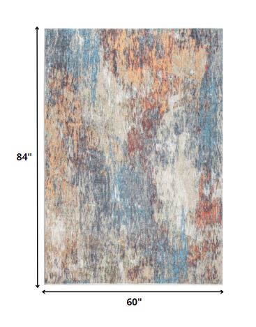 5' X 8' Blue and Beige Abstract Area Rug