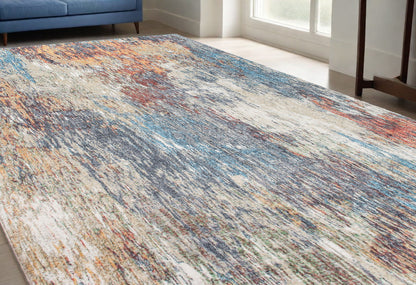 5' X 8' Blue and Beige Abstract Area Rug