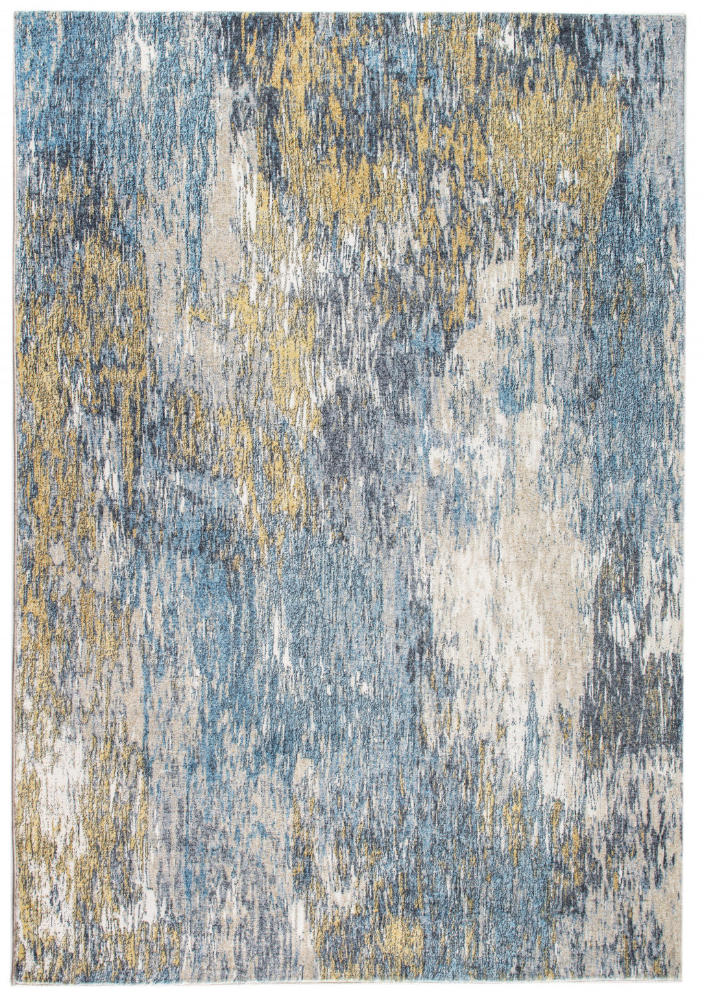 8' Runner Blue and Gold Abstract Runner Rug