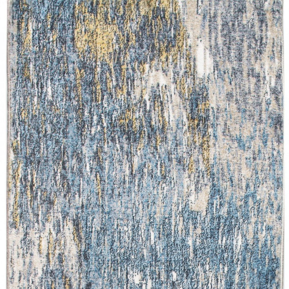 8' Runner Blue and Gold Abstract Runner Rug