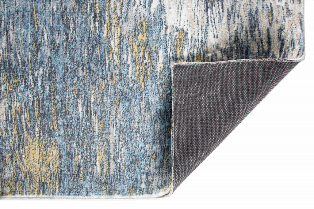 8' Runner Blue and Gold Abstract Runner Rug