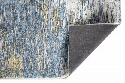 8' Runner Blue and Gold Abstract Runner Rug