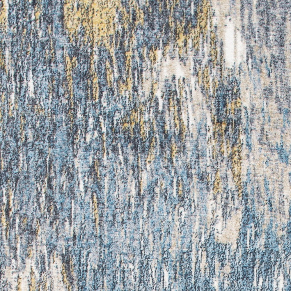 8' Blue And Gold Abstract Runner Rug
