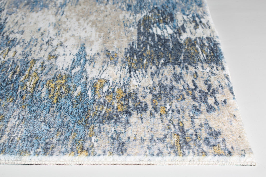 5' X 8' Blue and Gold Abstract Area Rug