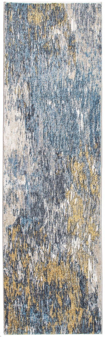 5' X 8' Blue and Gold Abstract Area Rug