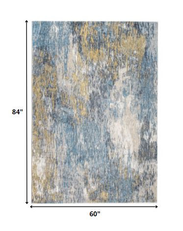 5' X 8' Blue and Gold Abstract Area Rug