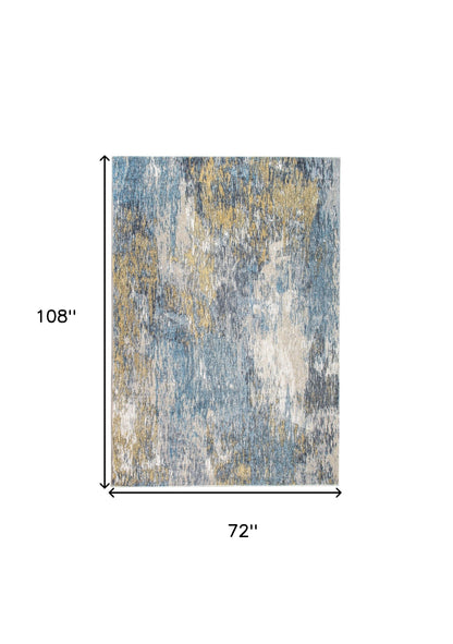 6' X 9' Blue and Gold Abstract Area Rug