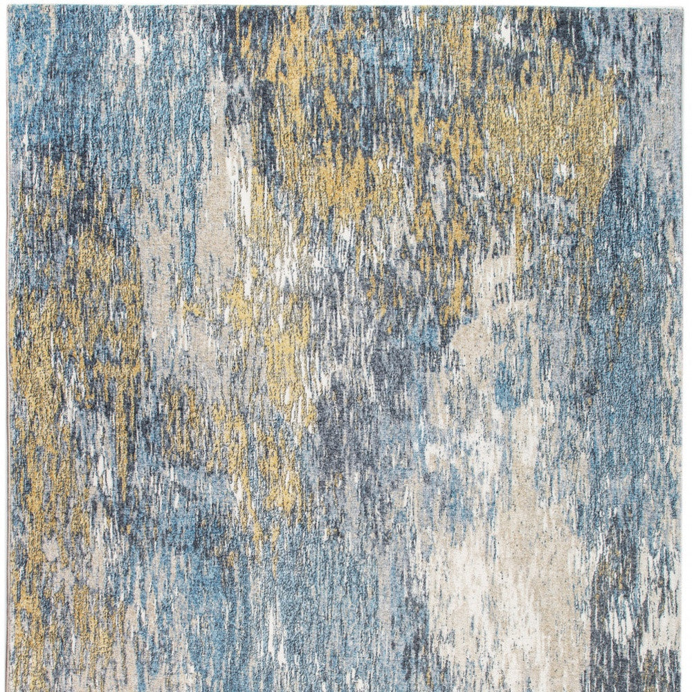 8' X 10' Blue and Gold Abstract Area Rug