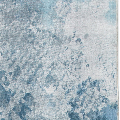 8' Blue And Ivory Abstract Runner Rug
