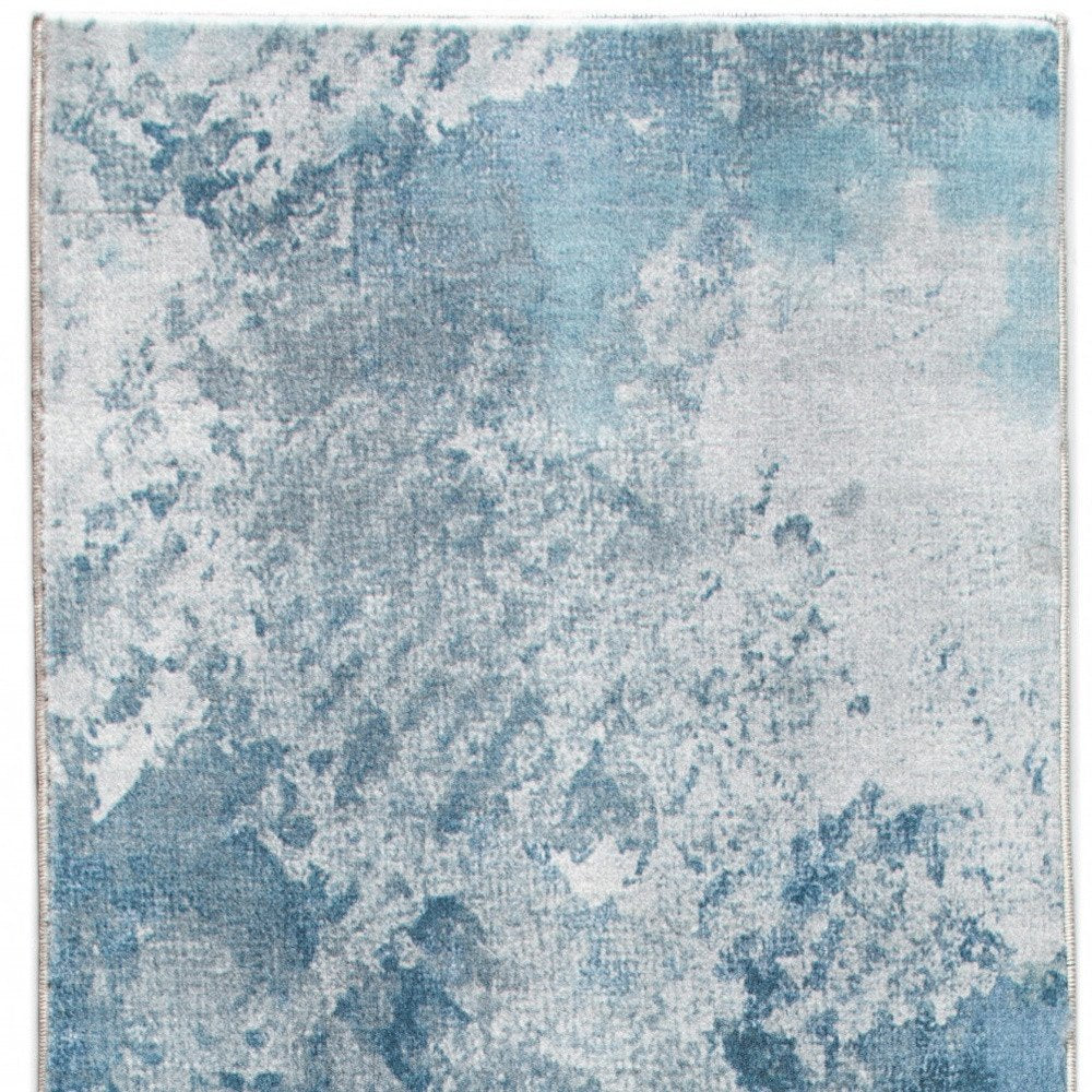 8' Blue And Ivory Abstract Runner Rug