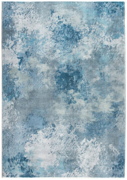 8' Blue And Ivory Abstract Runner Rug