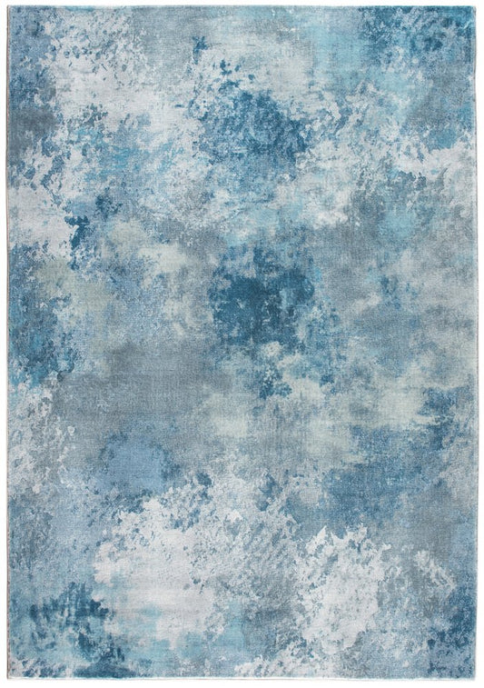 8' Blue And Ivory Abstract Runner Rug