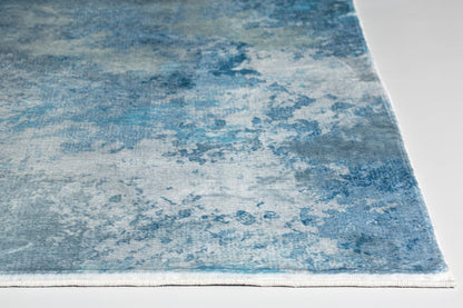 8' Blue And Ivory Abstract Runner Rug