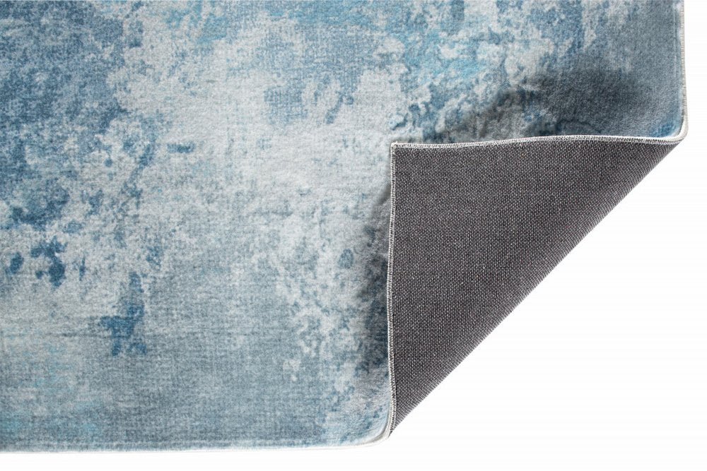 8' Blue And Ivory Abstract Runner Rug