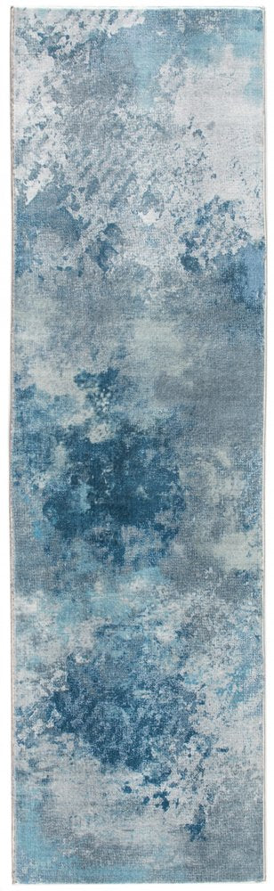 8' Blue And Ivory Abstract Runner Rug