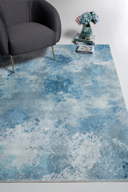 8' Blue And Ivory Abstract Runner Rug