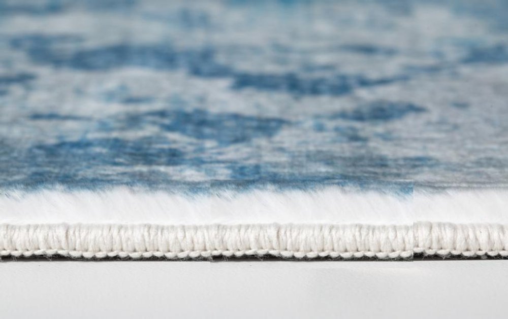 8' Blue And Ivory Abstract Runner Rug