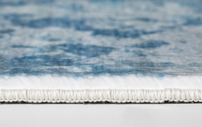 8' Blue And Ivory Abstract Runner Rug