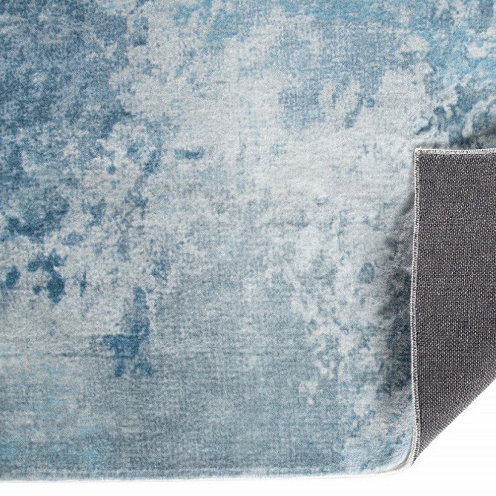 8' Blue And Ivory Abstract Runner Rug