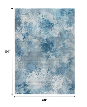 5' X 8' Blue Abstract Area Rug