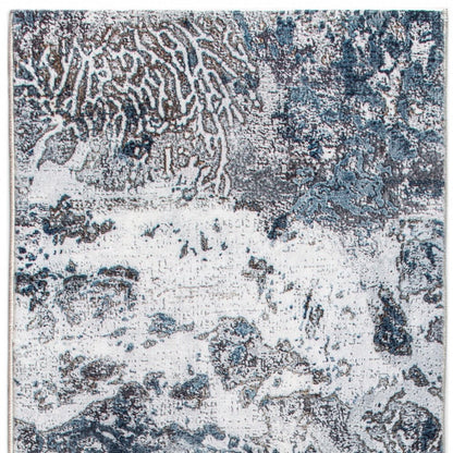 8' Blue And Gray Abstract Runner Rug