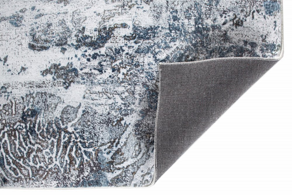 8' Blue And Gray Abstract Runner Rug