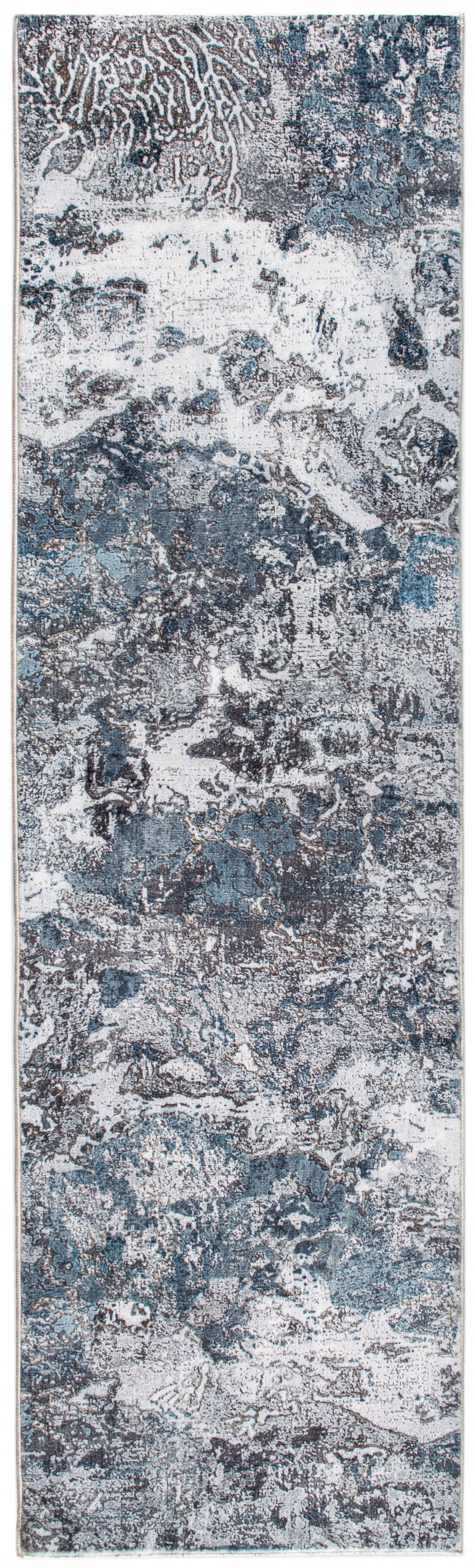 8' Runner Blue and Gray Abstract Runner Rug