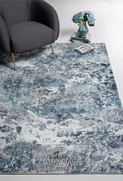 8' Runner Blue and Gray Abstract Runner Rug