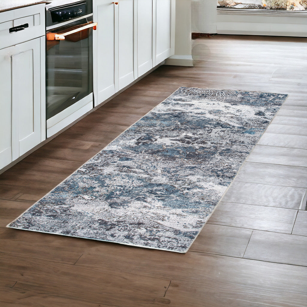 8' Runner Blue and Gray Abstract Runner Rug