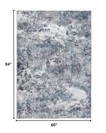 5' X 8' Gray Blue Abstract Galaxy Area Rug