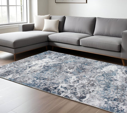 8' X 10' Blue and Gray Abstract Area Rug